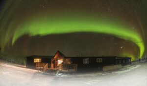 Northern Lights over White Whale Lodge in Churchill, Canada.